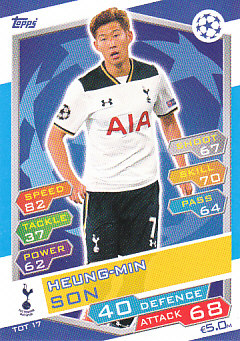 Heung-Min Son Tottenham Hotspur 2016/17 Topps Match Attax CL #TOT17